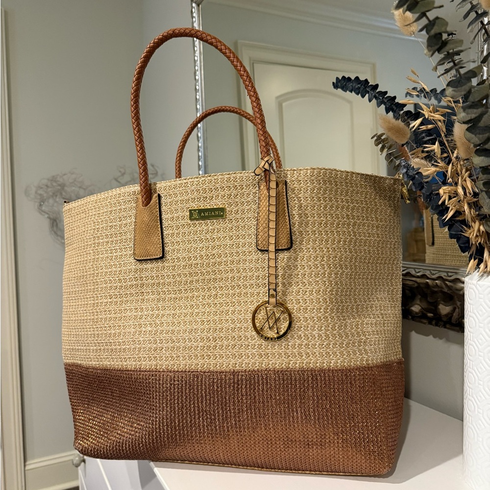 Woven Tan and Brown Tote